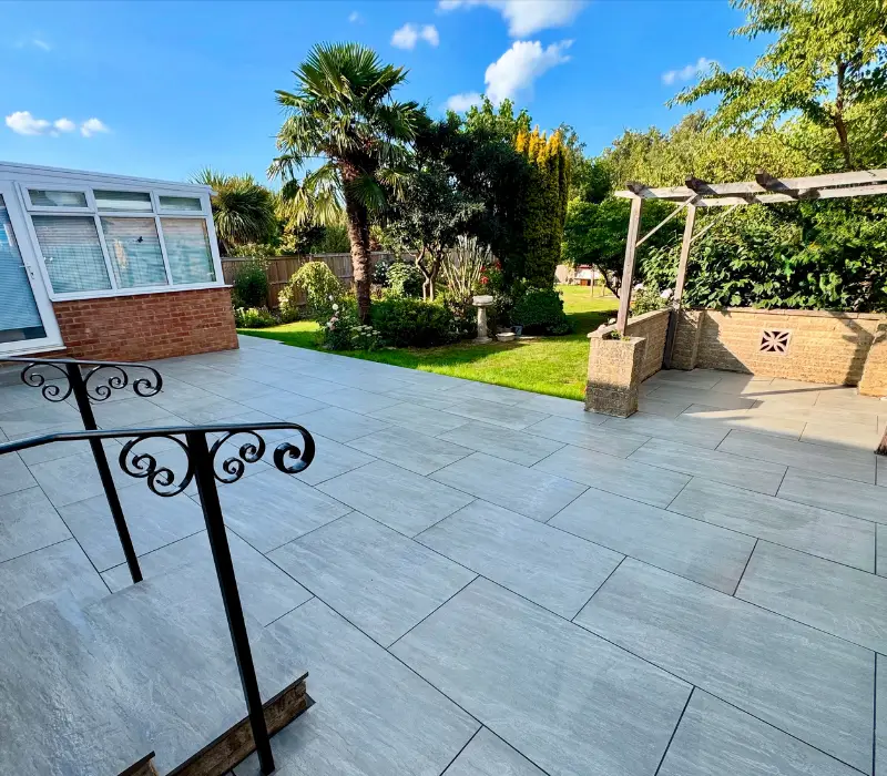 Fortify Construction team building retaining wall and paved terrace