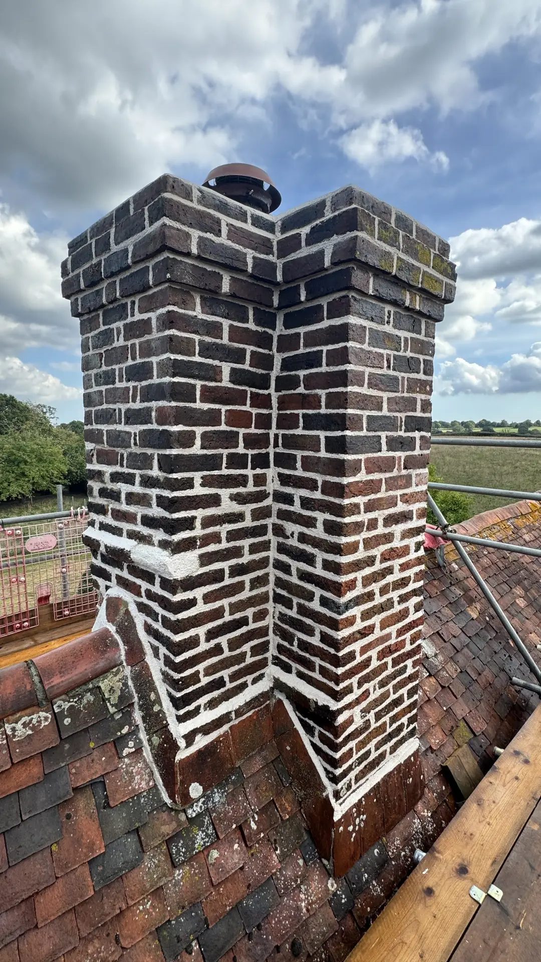 Chimney stack repointed in lime mortar by Fortify Construction